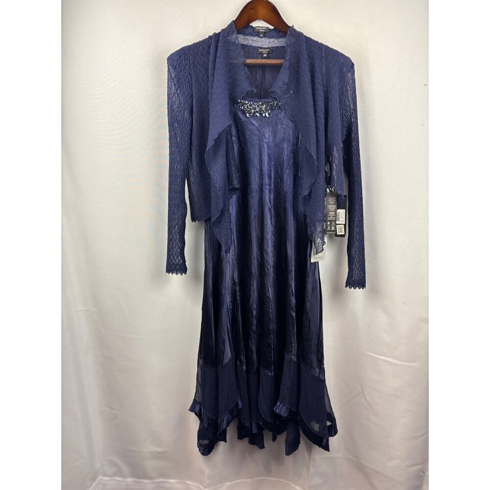 Women’s Komarvo Medium Navy Blue Satin Dress Set w/ Jewel Embellishments